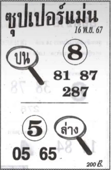 หวยซุปเปอร์แม่น 16/11/67