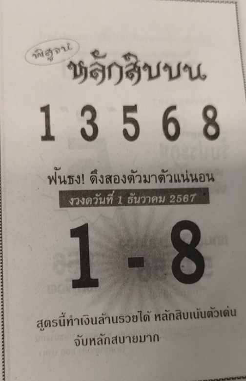 หวยหลักสิบบน 1/12/67