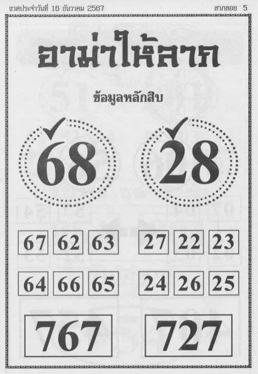 หวยอาม่าให้ลาภ 16/12/67