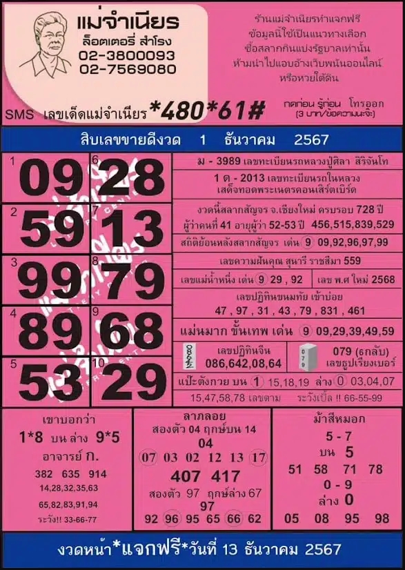 หวยแม่จำเนียร 1/12/67