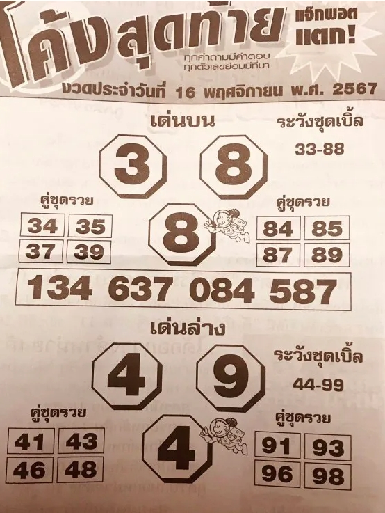 หวยโค้งสุดท้าย 16/11/67