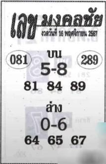 เลขมงคลชัย 16/11/67