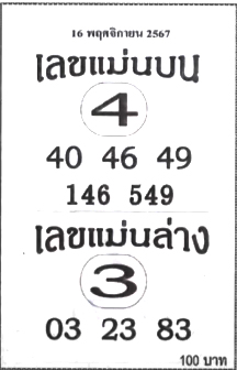 เลขแม่นบน แม่นล่าง 16/11/67