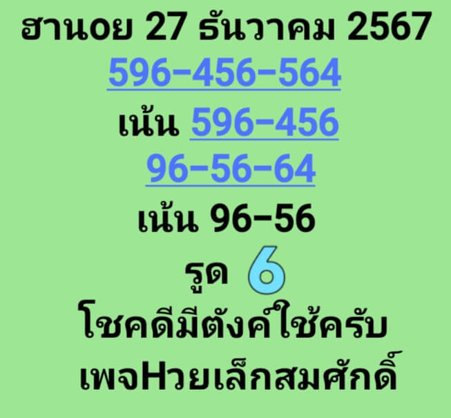 หวยฮานอย 27/12/67 ชุดที่ 3