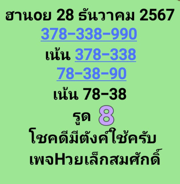 หวยฮานอย 28/12/67 ชุดที่ 6