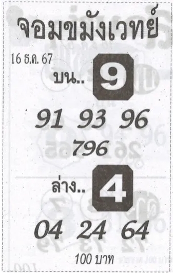 หวยจอมขมังเวทย์ 16/12/67