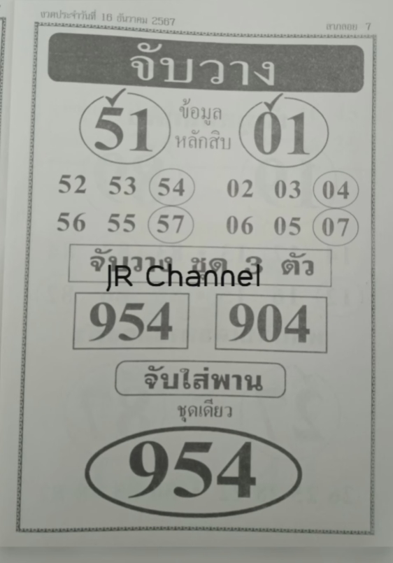 หวยจับวาง 16/12/67