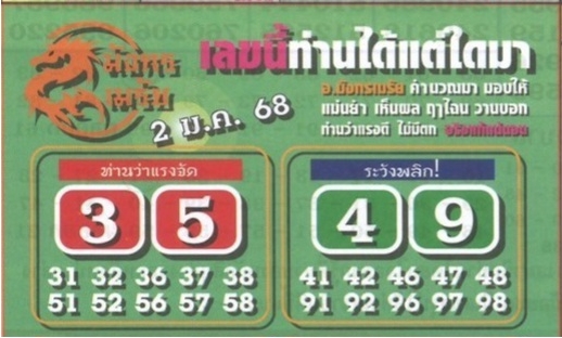 หวยมังกรเมรัย 2/1/68