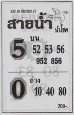 หวยสายน้ำนำโชค 16/12/67