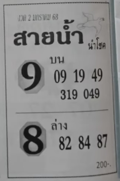 หวยสายน้ำนำโชค 2/1/68