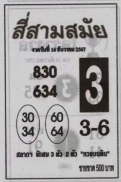 หวยสี่สามสมัย 16/12/67