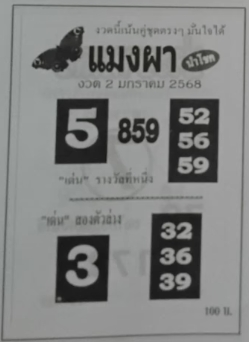 หวยแมงผา 2/1/68