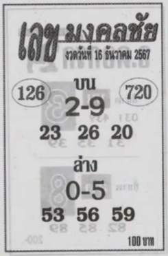 เลขมงคลชัย 16/12/67