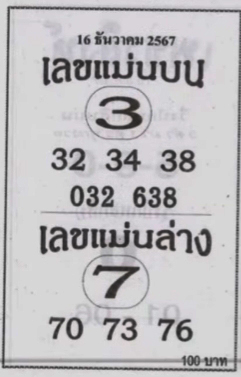 เลขแม่นบน แม่นล่าง 16/12/67