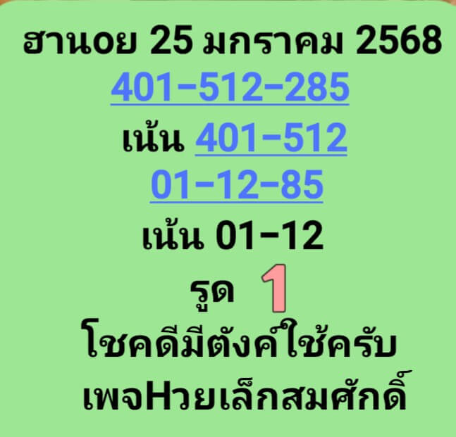 หวยฮานอย 25/1/68 ชุดที่ 10