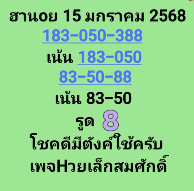 หวยฮานอย 15/1/68 ชุดที่ 9