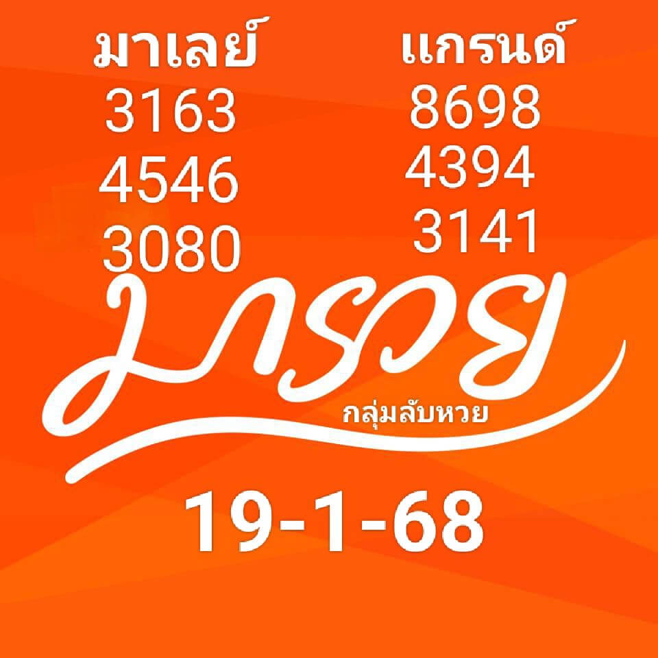 หวยมาเลย์ 19/1/68 ชุดที่ 8