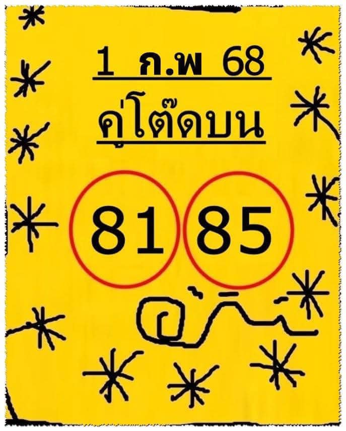 หวยคู่โต๊ดบน 1/2/68