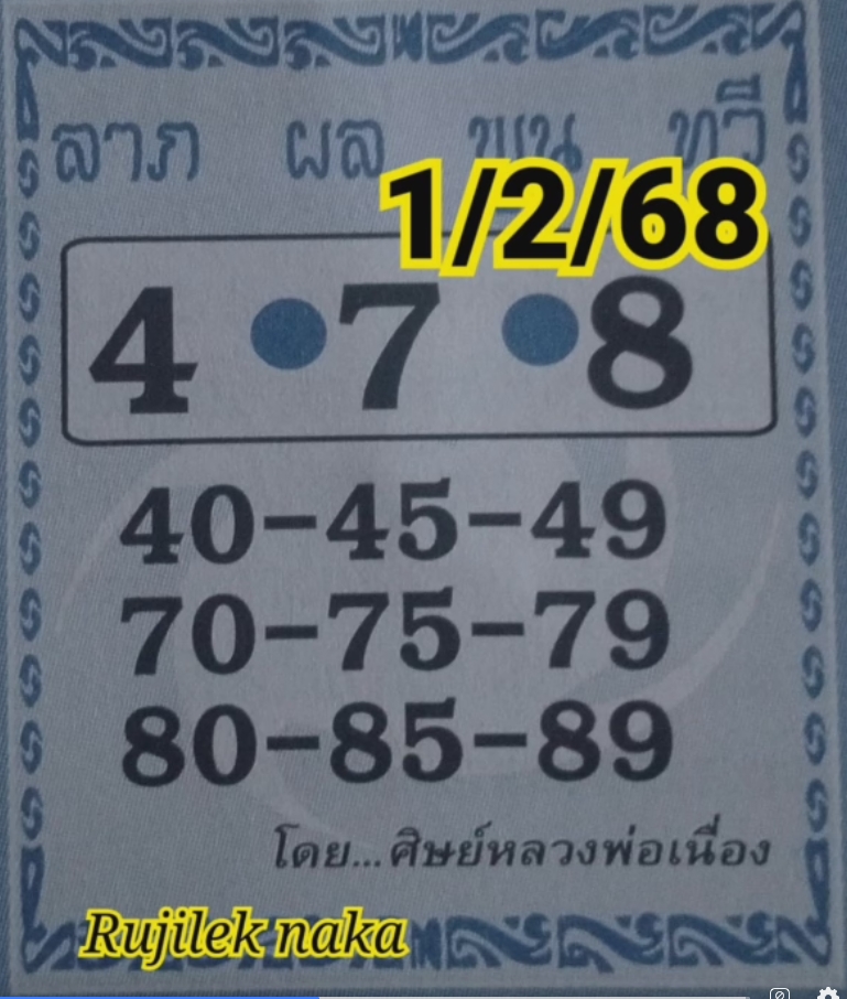 หวยศิษย์หลวงพ่อเนื่อง 1/2/68