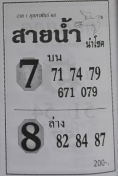 หวยสายน้ำนำโชค 1/2/68