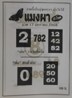 หวยแมงผา 17/1/68