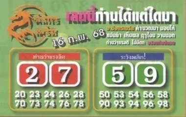 หวยมังกรเมรัย 16/2/68