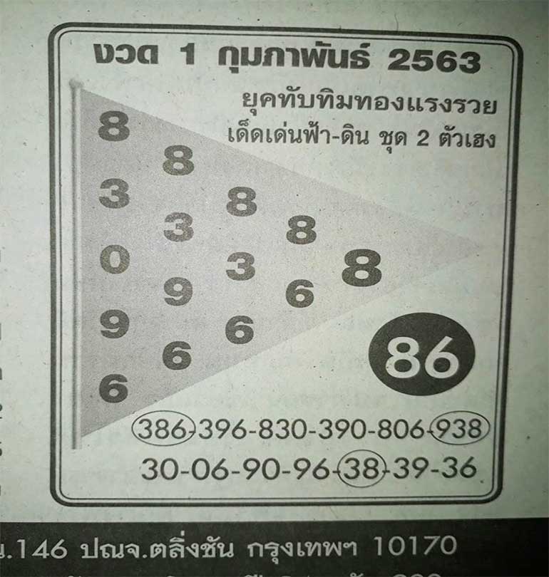 หวยทับทิมทอง 1/2/63