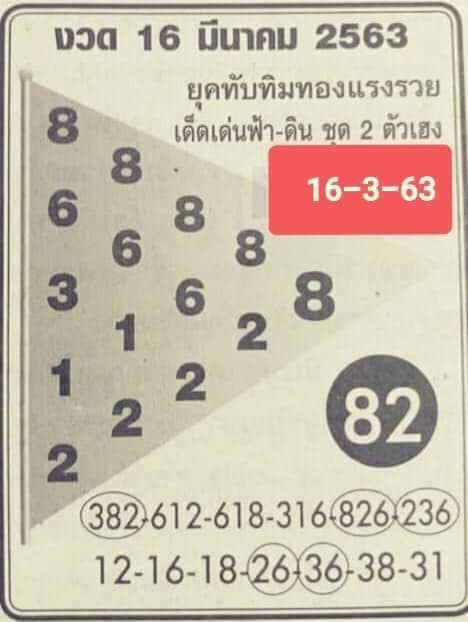 หวยทับทิมทอง 16/3/63