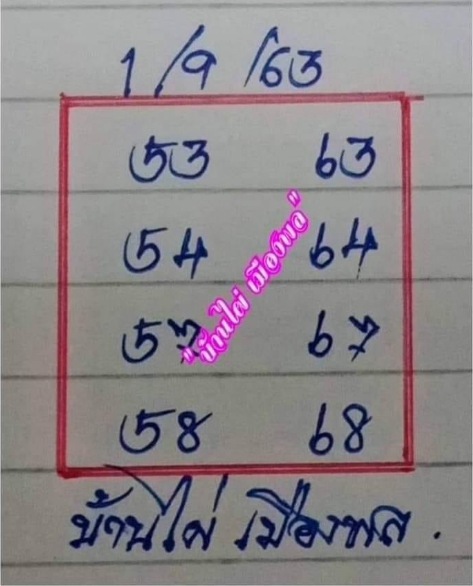 หวยบ้านไผ่เมืองพล 1/9/63 ชุดสองตัว
