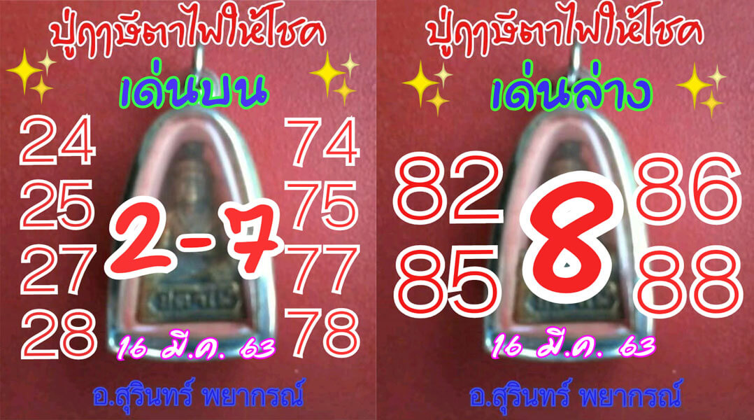 หวยปู่ฤาษีตาไฟให้โชค 16/3/63