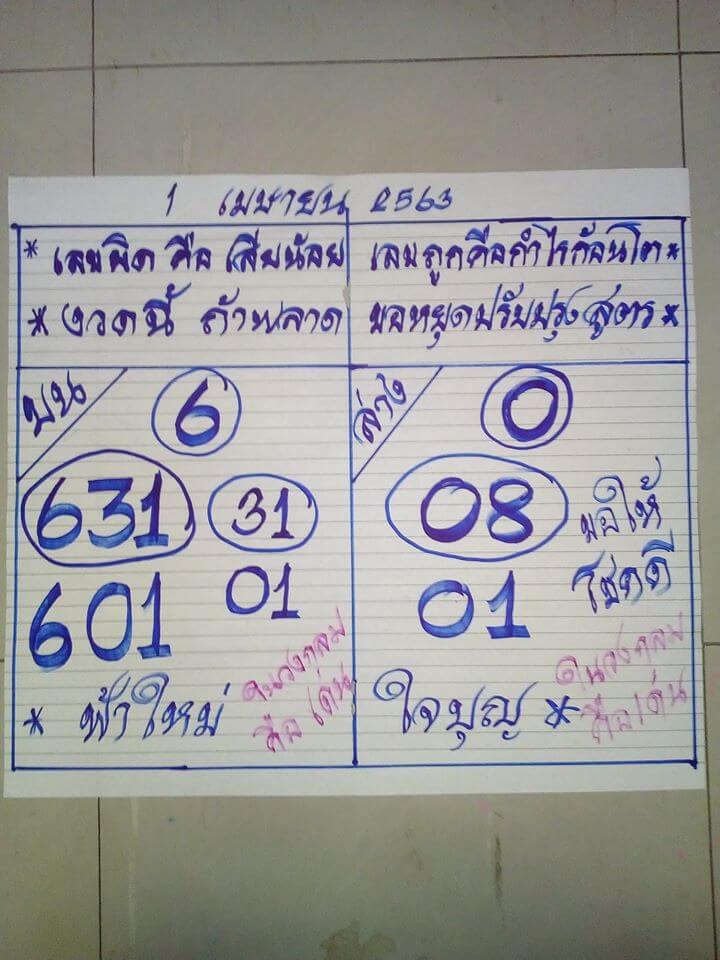 หวยฟ้าใหม่ ใจบุญ 1/4/63