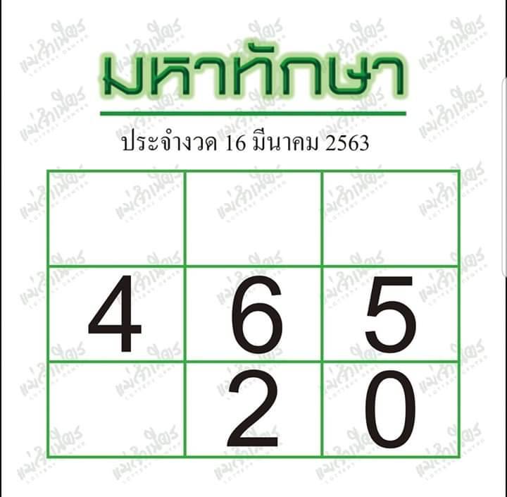 หวยมหาทักษา 16/3/63