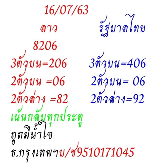 หวยลาว 16/7/63 ชุดที่ 7