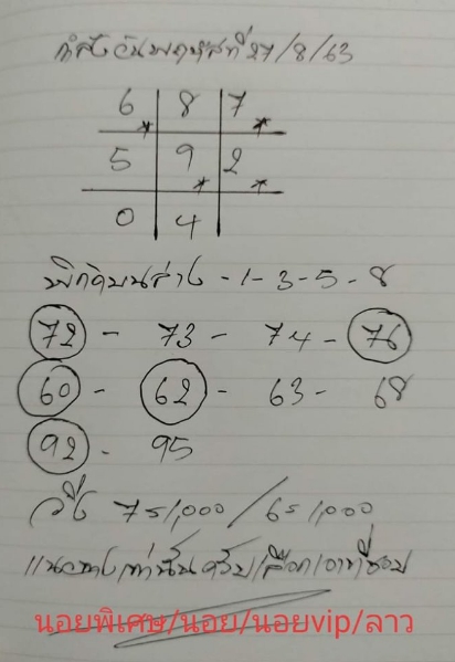 หวยลาว 27/8/63 ชุดที่ 6