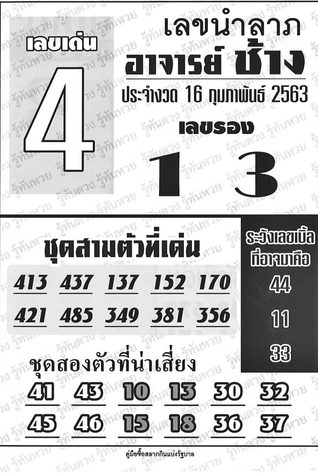 หวยอาจารย์ช้าง 16/2/63