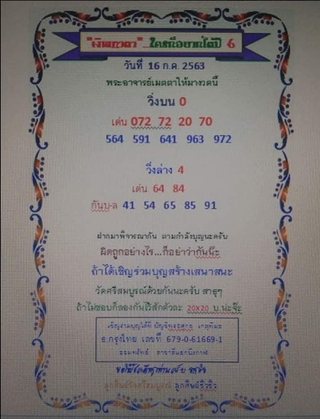 หวยเงินเทวดา 16/7/63