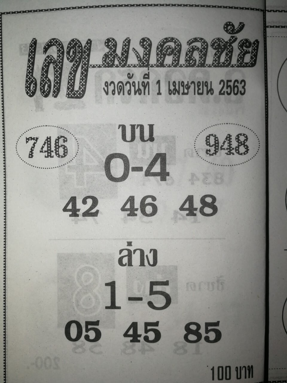 หวยเลขมงคลชัย 2/5/63